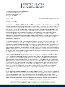 The U.S. Climate Alliance submitted a letter to the U.S. Environmental Protection Agency (EPA) to strongly support approval of California’s clean trucks rule and urge EPA to grant California's request for a waiver under the CAA.