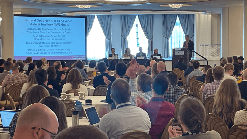 Stephenne Harding, White House Council on Environmental Quality; Sean Babbington, Office of Secretary of Agriculture; Sarah Greenberger, Department of Interior; and Miriam Goldstein, White House Council on Environmental Quality; participated in a panel on federal NWL action.