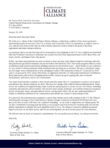 As the Trump administration announced its intent to withdraw the U.S. from the Paris Agreement, the co-chairs of the U.S. Climate Alliance – New York Governor Kathy Hochul and New Mexico Governor Michelle Lujan Grisham – delivered a letter to UN Climate Change Executive Secretary Simon Stiell making it clear to the global community that climate action will continue in the U.S.