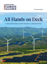 U.S. Climate Alliance 2023 Annual Report | All Hands on Deck: The Alliance’s 25 member states and territories are now projected to reduce collective greenhouse gas (GHG) emissions 26% by 2025 below 2005 levels and achieve their near-term climate target.