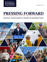 U.S. Climate Alliance 2025 Annual Report | Pressing Forward | The Alliance’s 2025 Annual Report details how Alliance members are sustaining state-led progress, reducing GHG Emissions 24%, growing GDP by 34%, and driving historic clean energy and clean technology deployment in U.S.